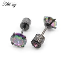 Alisouy 2PCS Surgical Stainless Steel 4 Prong Double Zircon CZ Women Men Girl Ear Stud Cartilage Screw Earrings Piercing Jewelry