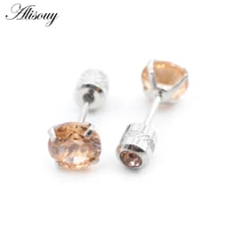 Alisouy 2PCS Surgical Stainless Steel 4 Prong Double Zircon CZ Women Men Girl Ear Stud Cartilage Screw Earrings Piercing Jewelry