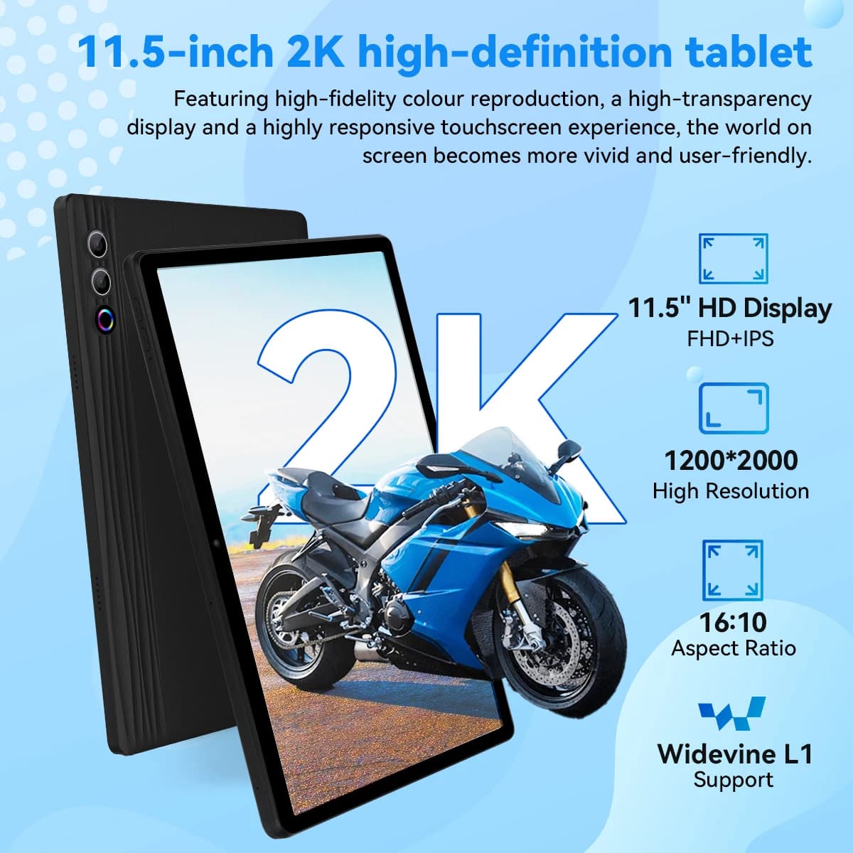 11.5 Inch Tablet PC G9 Octa‑Core A733 Android 15 30GB(6+24GB) RAM 128GB UFS ROM Widevine L1 8400mAh Dual Camera OTG WiFi BT5.3 US Local Warehouse