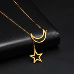 Skyrim Fashion Moon Star Pendant Necklace for Women Stainless Steel Gold Color Chain Choker Minimalist Party Jewelry Gifts