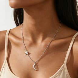Skyrim Fashion Moon Star Pendant Necklace for Women Stainless Steel Gold Color Chain Choker Minimalist Party Jewelry Gifts