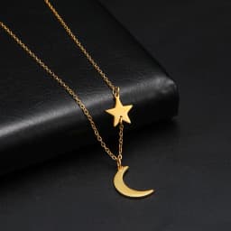 Skyrim Fashion Moon Star Pendant Necklace for Women Stainless Steel Gold Color Chain Choker Minimalist Party Jewelry Gifts