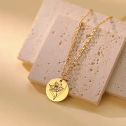 Skyrim Birth Flower Pendant Necklace Women Stainless Steel Flora Gladiolus Poppy Peony Rose Daisy Necklace Personalized Jewelry