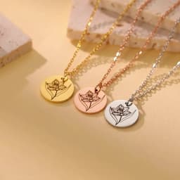 Skyrim Birth Flower Pendant Necklace Women Stainless Steel Flora Gladiolus Poppy Peony Rose Daisy Necklace Personalized Jewelry