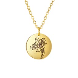 Skyrim Birth Flower Pendant Necklace Women Stainless Steel Flora Gladiolus Poppy Peony Rose Daisy Necklace Personalized Jewelry