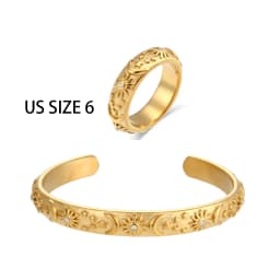 E.B.belle Classical Vintage Women Gold Plated Jewelry Set Chunky Statement Earring Rings India Dubai Gold Jewelry Accessories