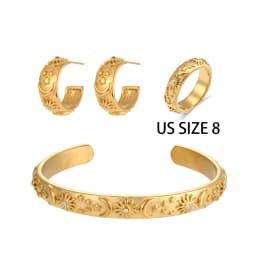 E.B.belle Classical Vintage Women Gold Plated Jewelry Set Chunky Statement Earring Rings India Dubai Gold Jewelry Accessories