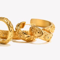 E.B.belle Classical Vintage Women Gold Plated Jewelry Set Chunky Statement Earring Rings India Dubai Gold Jewelry Accessories