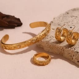 E.B.belle Classical Vintage Women Gold Plated Jewelry Set Chunky Statement Earring Rings India Dubai Gold Jewelry Accessories