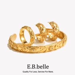 E.B.belle Classical Vintage Women Gold Plated Jewelry Set Chunky Statement Earring Rings India Dubai Gold Jewelry Accessories