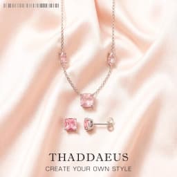 Pink Stone Necklace and Earring Jewelry Set Spring Brand New 925 Sterling Silver Romantic Gift For Women