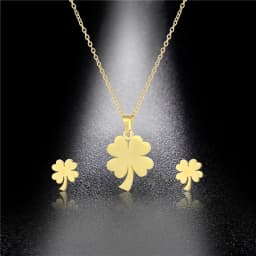 Trendy Lucky Four Leaf Clover Pendant Necklace Earrings Jewelry Set For Women Girl Stainless Steel Clavicle Chain Romantic Gifts
