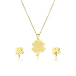 Trendy Lucky Four Leaf Clover Pendant Necklace Earrings Jewelry Set For Women Girl Stainless Steel Clavicle Chain Romantic Gifts