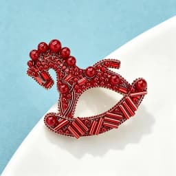 Wuli&baby Red Beads Rocking Horse Brooches For Women Unisex Toy-design Horse Party Casual Brooch Pin Gifts