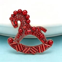 Wuli&baby Red Beads Rocking Horse Brooches For Women Unisex Toy-design Horse Party Casual Brooch Pin Gifts