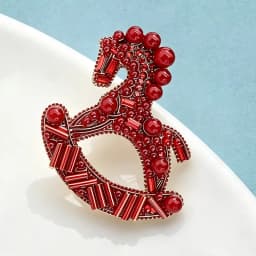 Wuli&baby Red Beads Rocking Horse Brooches For Women Unisex Toy-design Horse Party Casual Brooch Pin Gifts