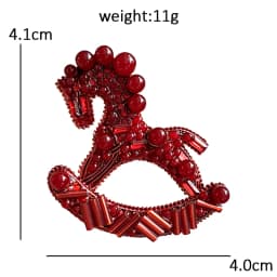 Wuli&baby Red Beads Rocking Horse Brooches For Women Unisex Toy-design Horse Party Casual Brooch Pin Gifts