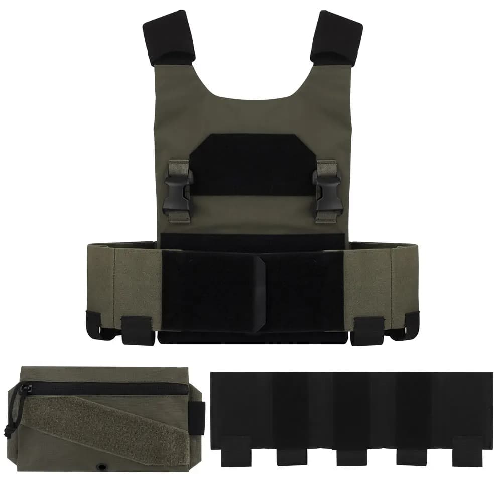 Tactical AC-1 Lightweight Vest Plate Carrier Set with Triple Magazine Elastic Pouch, Candy Storage Hunting Bag, 2.5cm Buckle