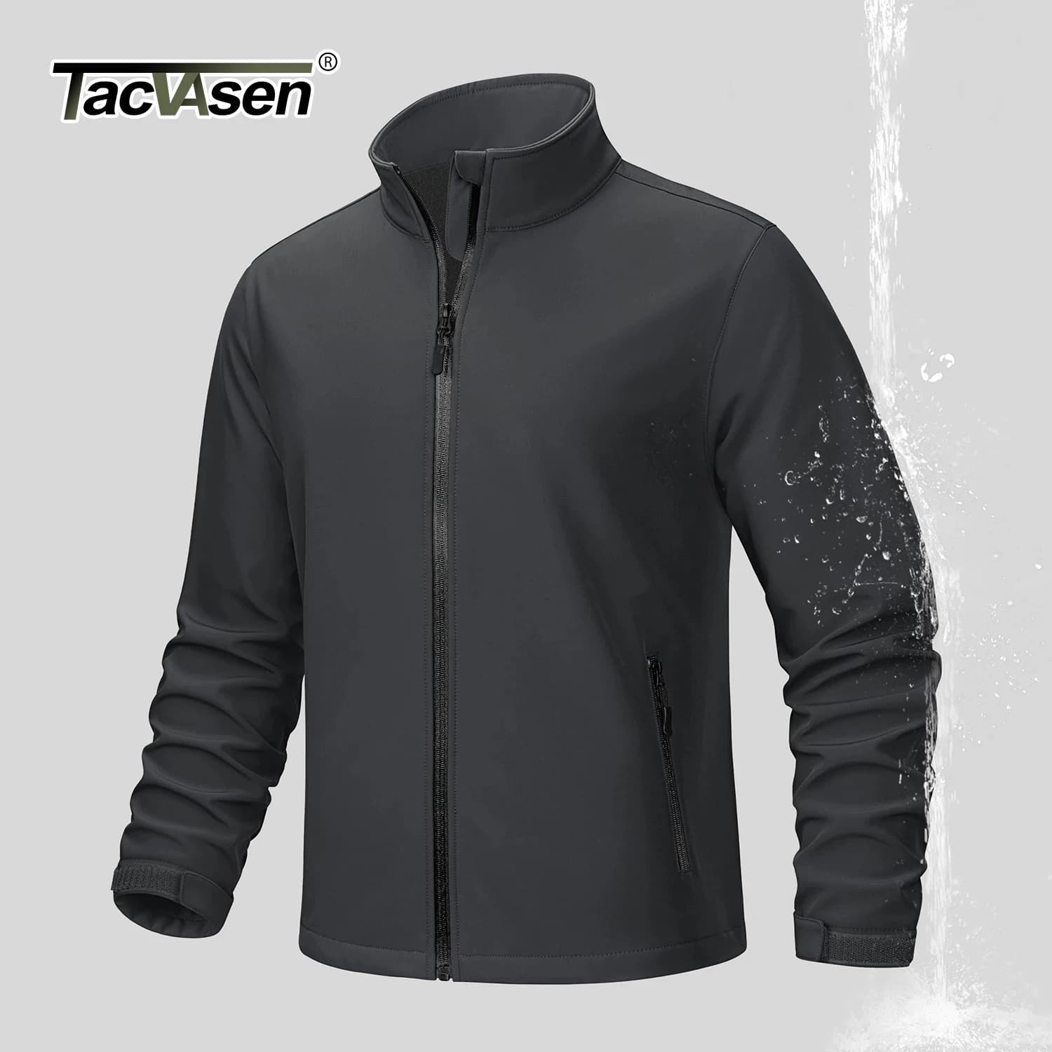 TACVASEN Fleece Lined Softshell Jacket Men's Full Zip Up Rain Jacket Outdoor Work Jacket Spring Trekking Hiking Windbreaker Male