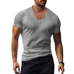 Men T-shirts Casual Male V Neck Short Sleeve Slim Breathable Tee Shirt Tops CBFS-23056-B