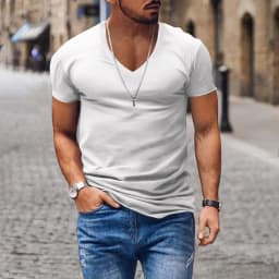 Men T-shirts Casual Male V Neck Short Sleeve Slim Breathable Tee Shirt Tops CBFS-23056-B