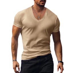 Men T-shirts Casual Male V Neck Short Sleeve Slim Breathable Tee Shirt Tops CBFS-23056-B