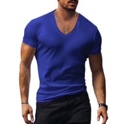 Men T-shirts Casual Male V Neck Short Sleeve Slim Breathable Tee Shirt Tops CBFS-23056-B