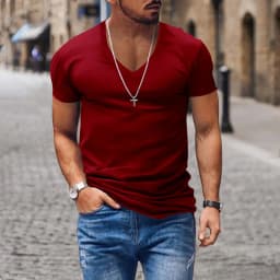 Men T-shirts Casual Male V Neck Short Sleeve Slim Breathable Tee Shirt Tops CBFS-23056-B