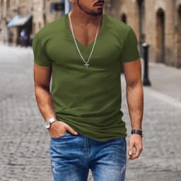 Men T-shirts Casual Male V Neck Short Sleeve Slim Breathable Tee Shirt Tops CBFS-23056-B