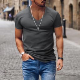 Men T-shirts Casual Male V Neck Short Sleeve Slim Breathable Tee Shirt Tops CBFS-23056-B