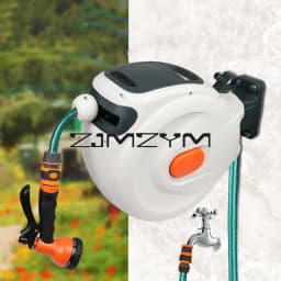 10/20m/30m Automatic Rewind Hose Reel with 7 Pattern Hose Nozzle Water Hose Reel Slow Return System for Car Garden