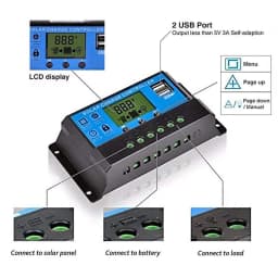 Regolatore solare 12V/24V 30A 20A 10A regolatore solare caricabatteria PWM Display LCD doppia uscita USB 5V