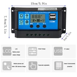 Regolatore solare 12V/24V 30A 20A 10A regolatore solare caricabatteria PWM Display LCD doppia uscita USB 5V