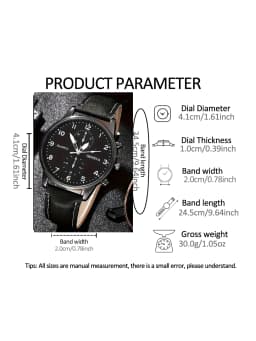 Men's PU Leather Quartz Watch Set with Wallet And Signing Pen Office Kit Digital round Shell Design Ideal Gift without Box