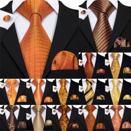 Orange Brown Mens Tie Hanky Cufflinks Set Gold Coffee Jacquard Designer Necktie For Male Wedding Business silk Party