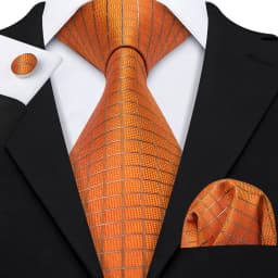 Orange Brown Mens Tie Hanky Cufflinks Set Gold Coffee Jacquard Designer Necktie For Male Wedding Business silk Party