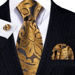 Orange Brown Mens Tie Hanky Cufflinks Set Gold Coffee Jacquard Designer Necktie For Male Wedding Business silk Party