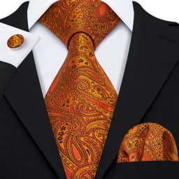 Orange Brown Mens Tie Hanky Cufflinks Set Gold Coffee Jacquard Designer Necktie For Male Wedding Business silk Party
