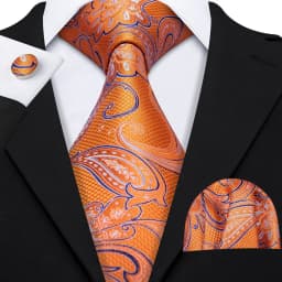 Orange Brown Mens Tie Hanky Cufflinks Set Gold Coffee Jacquard Designer Necktie For Male Wedding Business silk Party