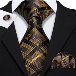 Orange Brown Mens Tie Hanky Cufflinks Set Gold Coffee Jacquard Designer Necktie For Male Wedding Business silk Party