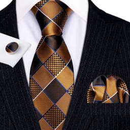 Orange Brown Mens Tie Hanky Cufflinks Set Gold Coffee Jacquard Designer Necktie For Male Wedding Business silk Party