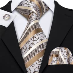 Orange Brown Mens Tie Hanky Cufflinks Set Gold Coffee Jacquard Designer Necktie For Male Wedding Business silk Party
