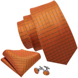 Orange Brown Mens Tie Hanky Cufflinks Set Gold Coffee Jacquard Designer Necktie For Male Wedding Business silk Party