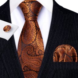 Orange Brown Mens Tie Hanky Cufflinks Set Gold Coffee Jacquard Designer Necktie For Male Wedding Business silk Party