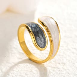 Stainless Steel Black and White Ring with Enamel Simple Double Layer Oil Dripping Adjustable Open Finger Ring for Women No Fade