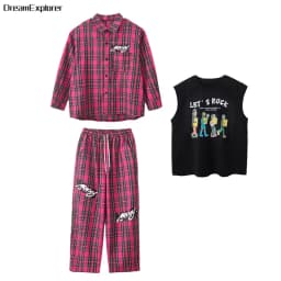 Boys Hip Hop Cool Plaid Shirt Street Dance Pants Girls Fashion Blouse Baggy Sweatpants Children Streetwear Kid Jazz Clothes Sets