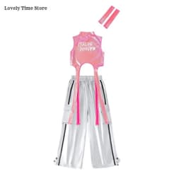 Hip Hop Girls Sweet Shiny Crop Top Silver Cargo Pants Kids K-pop Jazz Dance Clothes Sets Children Streetwear Girl Group Costumes