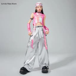 Hip Hop Girls Sweet Shiny Crop Top Silver Cargo Pants Kids K-pop Jazz Dance Clothes Sets Children Streetwear Girl Group Costumes