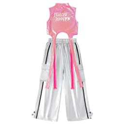 Hip Hop Girls Sweet Shiny Crop Top Silver Cargo Pants Kids K-pop Jazz Dance Clothes Sets Children Streetwear Girl Group Costumes