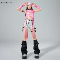 Hip Hop Girls Sweet Shiny Crop Top Silver Cargo Pants Kids K-pop Jazz Dance Clothes Sets Children Streetwear Girl Group Costumes